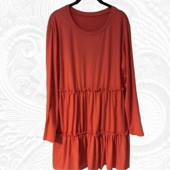 Orange Long Sleeve Tiered Ruffle Dress NWOT XL - Picture 1 of 5